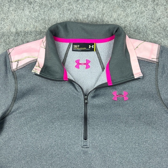 Under Armour Sweater‎ Womens Small Gray Power In Pink Camo Half Zip Pullover - Picture 2 of 16